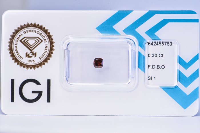 Ingen mindstepris - 1 pcs Diamant  (Naturfarvet)  - 0.30 ct - Pude - Fancy dark Brun Orange - SI1 - International Gemological Institute (IGI)