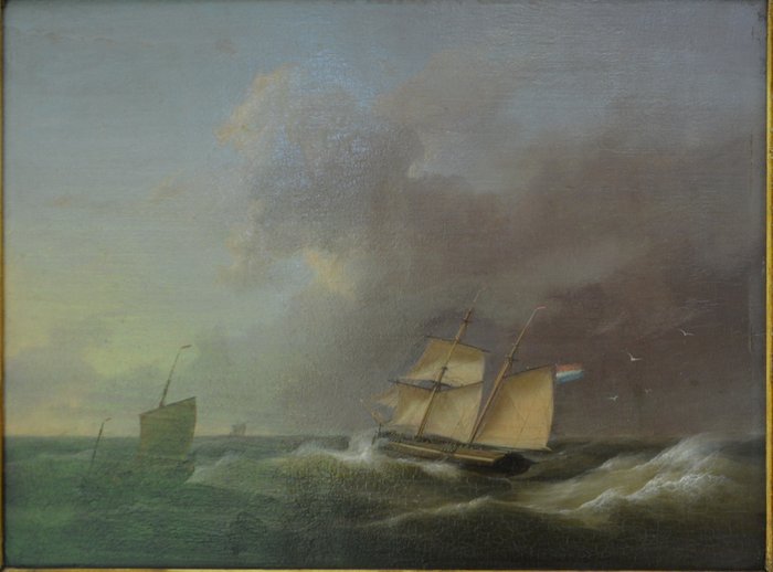 Hermanus Koekkoek (1815-1882) - Zeegezicht met driemaster