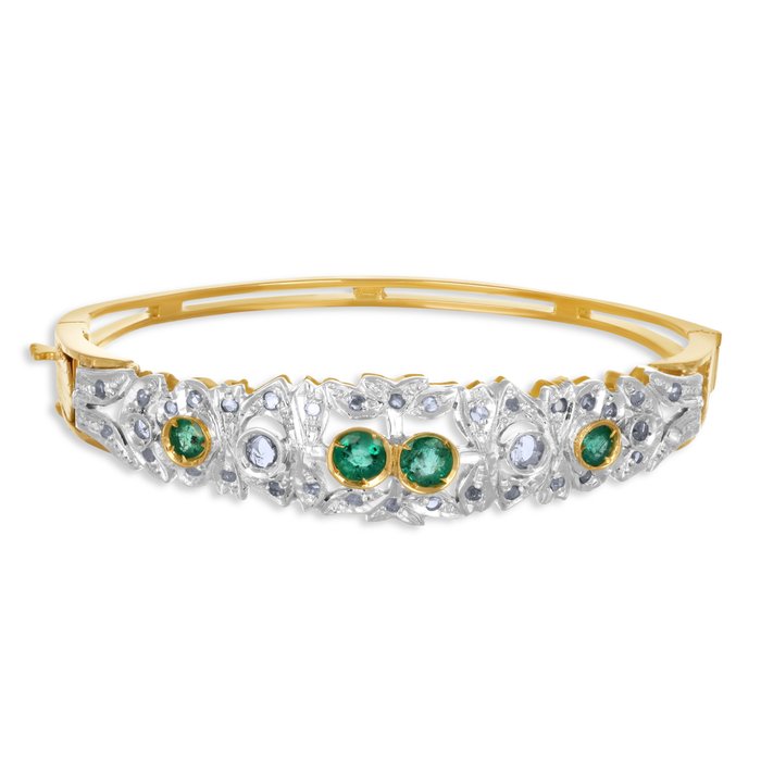 Armbånd - 18 kraat Gulguld, Hvidguld -  2.17ct. tw. Smaragd - Diamant