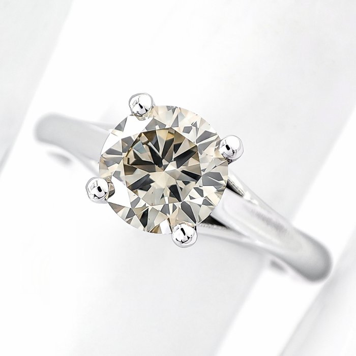 Ring - 14 karat Hvidguld -  1.06ct. tw. Grøn Diamant (Naturfarvet)