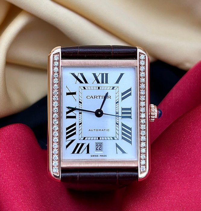 Cartier - Tank Solo XL 18k Rose Gold Diamond - W5200026 - Mænd - 2010-2020