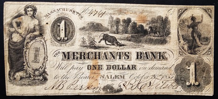 Förenta staterna - Obsolete Currency - 1 Dollar 1855 - Merchants Bank  (Ingen mindstepris)