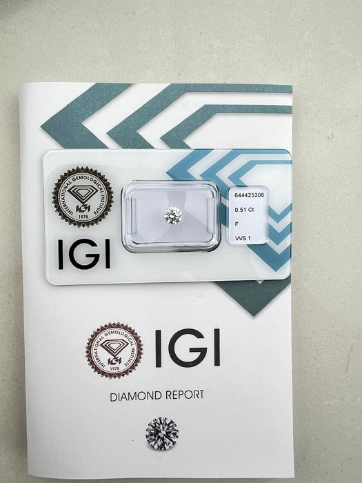 1 pcs Diamant  (Natur)  - 0.51 ct - Rund - F - VVS1 - International Gemological Institute (IGI)