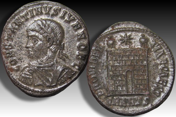 Romarriket Constantine II as Caesar under his father Constantine I Follis Antioch mint circa 324-325 AD - mintmark SMANTS - Ex CNG 2011 -