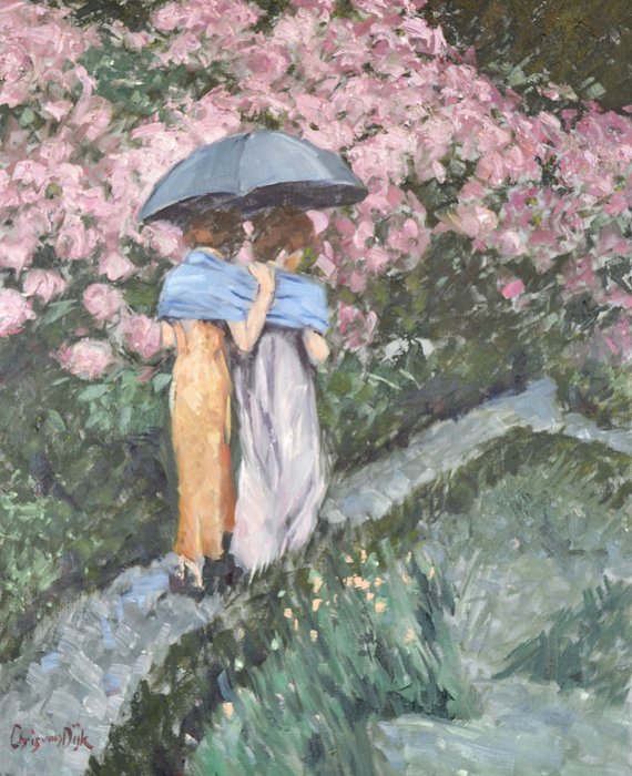 Chris van Dijk  (1952) Impressionist - "La pluie commence à tomber "