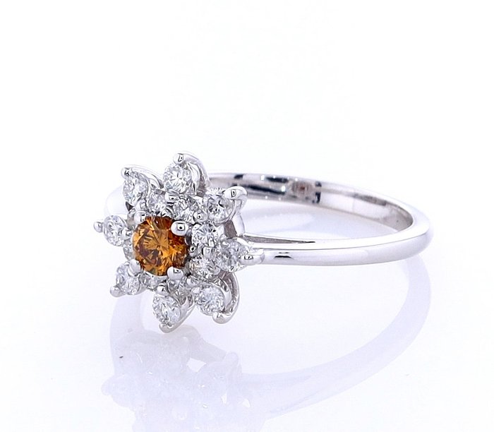 Ring - 14 karat Hvidguld -  0.56ct. tw. Diamant (Naturfarvet) - Diamant