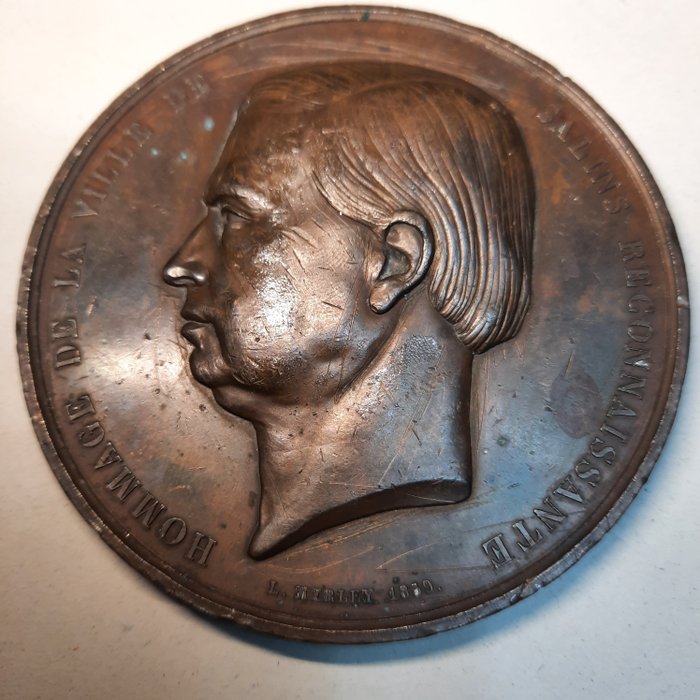 Frankrig Bronze medal 1858 by Louis Merley de Jean-Marie de Grimaldi inauguration du chemin de fer de Salins