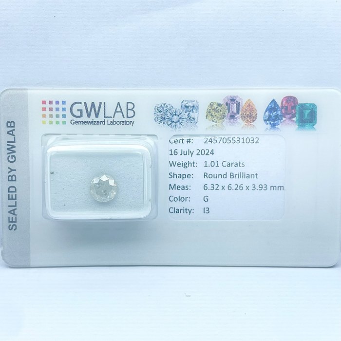 Ingen mindstepris - 1 pcs Diamant  (Natur)  - 101 ct - Rund - G - I3 - Gemewizard Gemological Laboratory (GWLab)