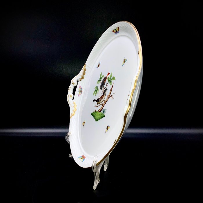 Herend - Exquisite Large Serving Platter with Handles (31,5 cm) - "Rothschild Bird" - Platte - Håndmalet porcelæn