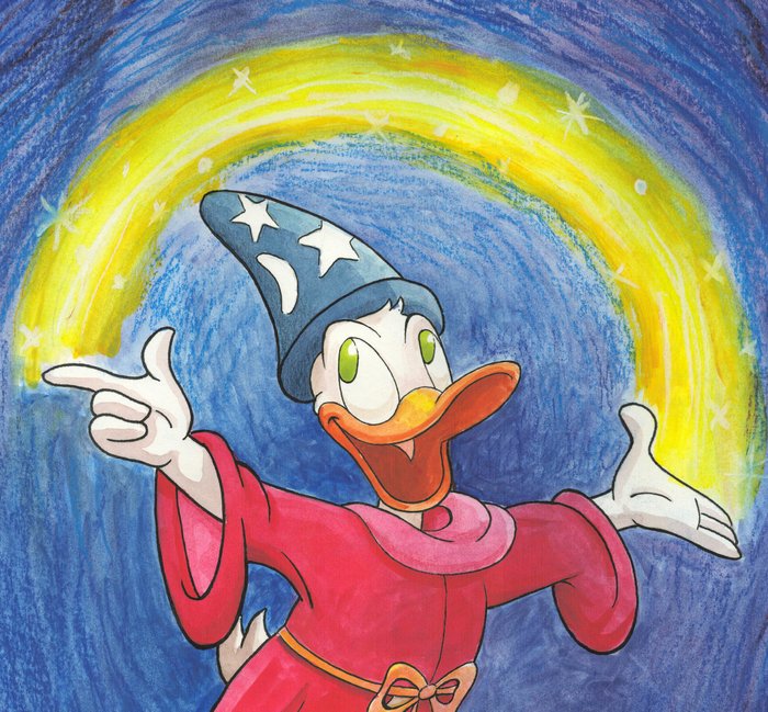 Jordi Juan Pujol - Donald Duck as The Sorcerer's Apprentice - Original Hand-Signed Watercolor