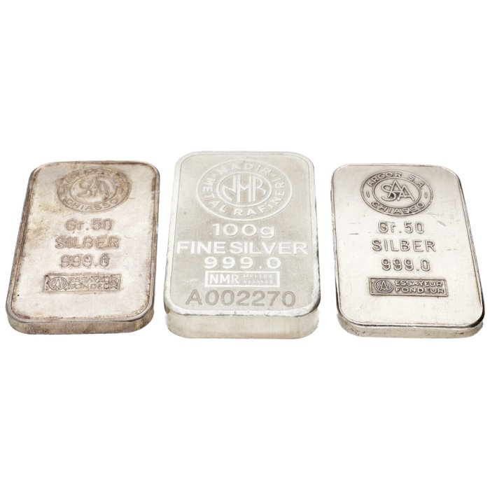 2 x 50 and 1 x 100 grams (200 grams) - Sølv 999 - Argor, Nadir