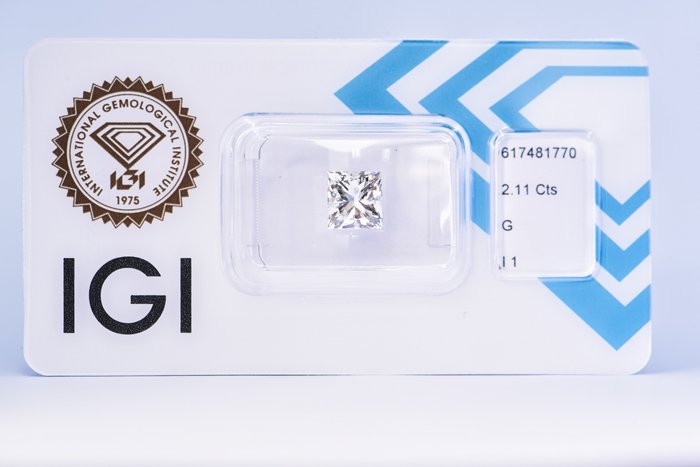 1 pcs Diamant  (Natur)  - 2.11 ct - Kvadrat - G - I1 - International Gemological Institute (IGI)