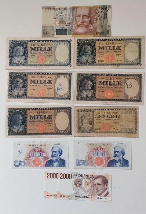 Italien. - 11 banconote Lire - anni vari. Giro completo firme serie "Italia"