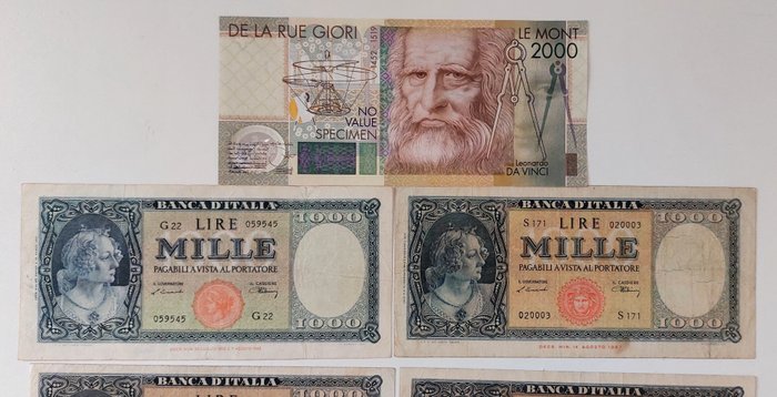 Italien. - 11 banconote Lire - anni vari. Giro completo firme serie "Italia"