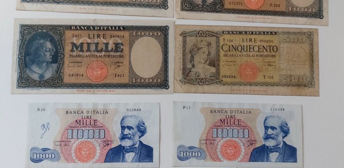 Italien. - 11 banconote Lire - anni vari. Giro completo firme serie "Italia"