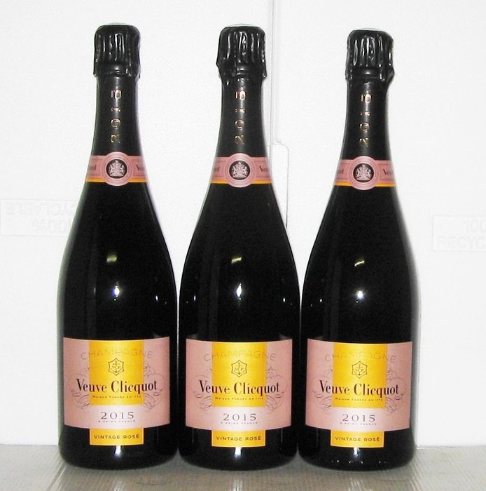 2015 Veuve Clicquot Rosé Vintage - Champagne Brut - 3 Flasker (075 L)