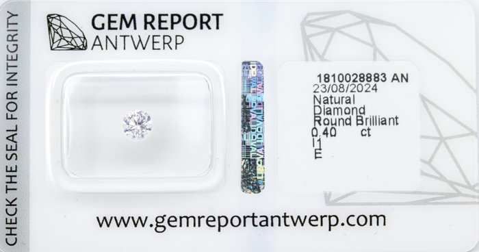 Ingen mindstepris - 1 pcs Diamant  (Natur)  - 0.40 ct - Rund - E - I1 - Gem Report Antwerp (GRA)