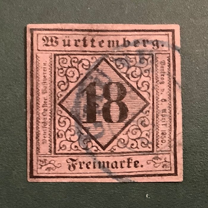 Württemberg 1851 - 18 Kreuzer første udgave - godkendte Pfenninger - Michel 5