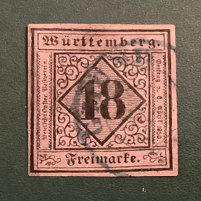 Württemberg 1851 - 18 Kreuzer første udgave - godkendte Pfenninger - Michel 5