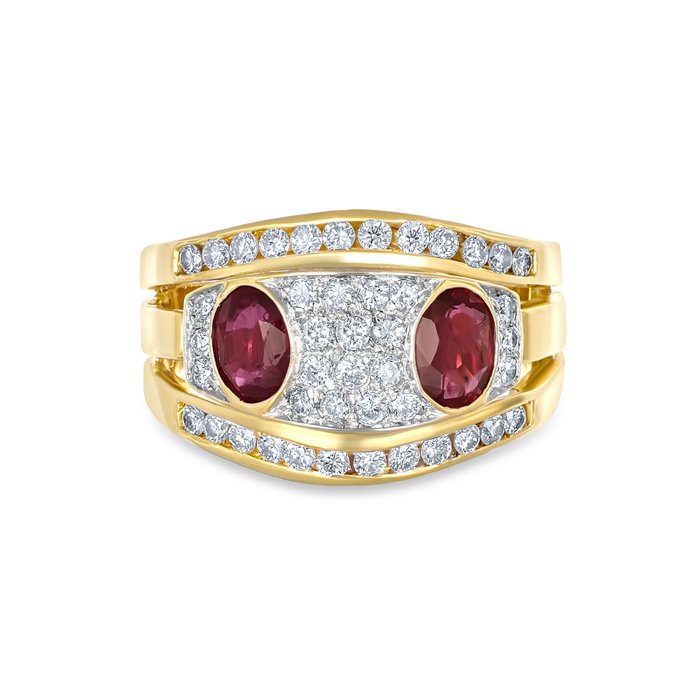 Ring - 18 kraat Gulguld -  2.40ct. tw. Rubin - Diamant