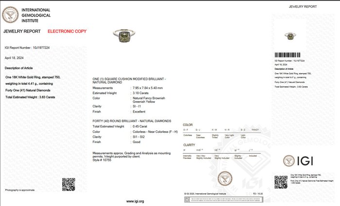 Ring - 18 kraat Hvidguld -  3.63ct. tw. Gul Diamant (Naturfarvet) - Diamant