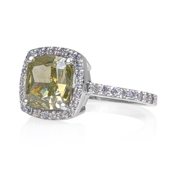 Ring - 18 kraat Hvidguld -  3.63ct. tw. Gul Diamant (Naturfarvet) - Diamant