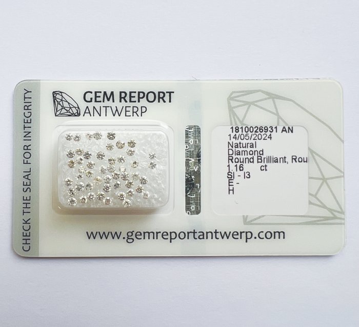 Ingen mindstepris - 50 pcs Diamant  (Natur)  - 116 ct - Rund - E H - I3 SI1 - Gem Report Antwerp (GRA)