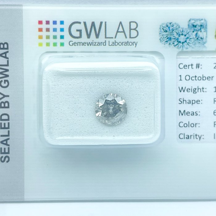 Ingen mindstepris - 1 pcs Diamant  (Naturfarvet)  - 1.08 ct - Rund - Fancy Grå - I2 - Gemewizard Gemological Laboratory (GWLab)