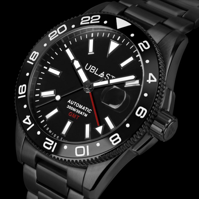 Ublast - Royal GMT Professional - UBRGB44BK - Automatic Swiss MOVT - Mænd - Ny