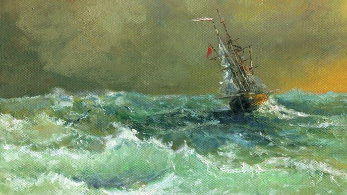 Van Romhaais (XX) - Escuela holandesa - Velero en mar turbulento