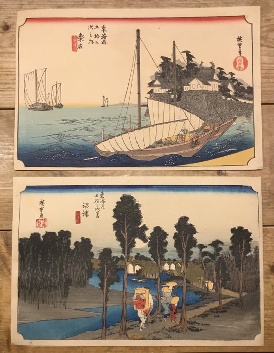 Uit de serie: de 53 stations van de Tokaido, Titel: Kuwana en Numazu - Utagawa Hiroshige (1797-1858) - Japan