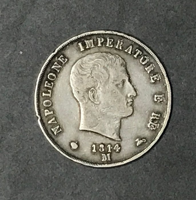 Italien, Kongerige (napoleonsk) 5 Lire 1814-M, Milan Napoleon  (Ingen mindstepris)