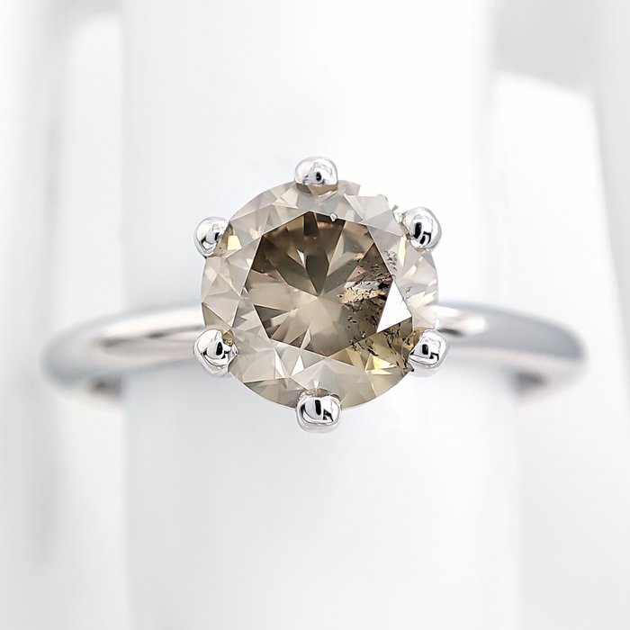 Ring - 14 karat Hvidguld -  1.49ct. tw. Grå Diamant (Naturfarvet)