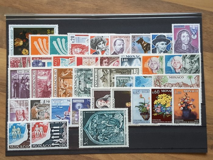 Monaco 1973/1976 - 4 hele år med frimærker med luftpost, souvenirark og forhåndsstemplet - Yvert 916 à 1018 sans les timbres non émis, PA 96 à 99, BF 8 à 12, Préo 34 à 45