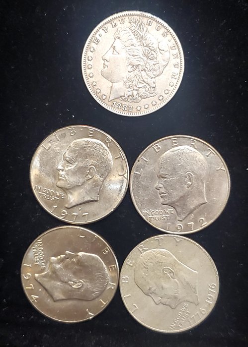 Förenta staterna. A Lot of 5x USA Dollars, including 1882-O Silver Dollar  (Ingen mindstepris)