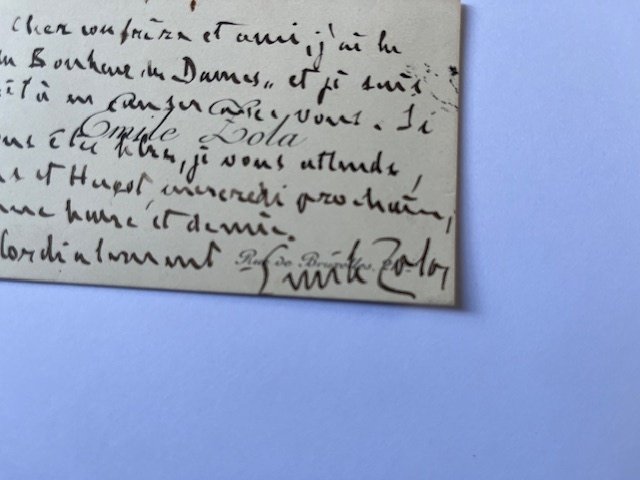 Emile Zola - Carte autographe signée rencontre prochaine avec Victor Hugo superbe rare - 1875