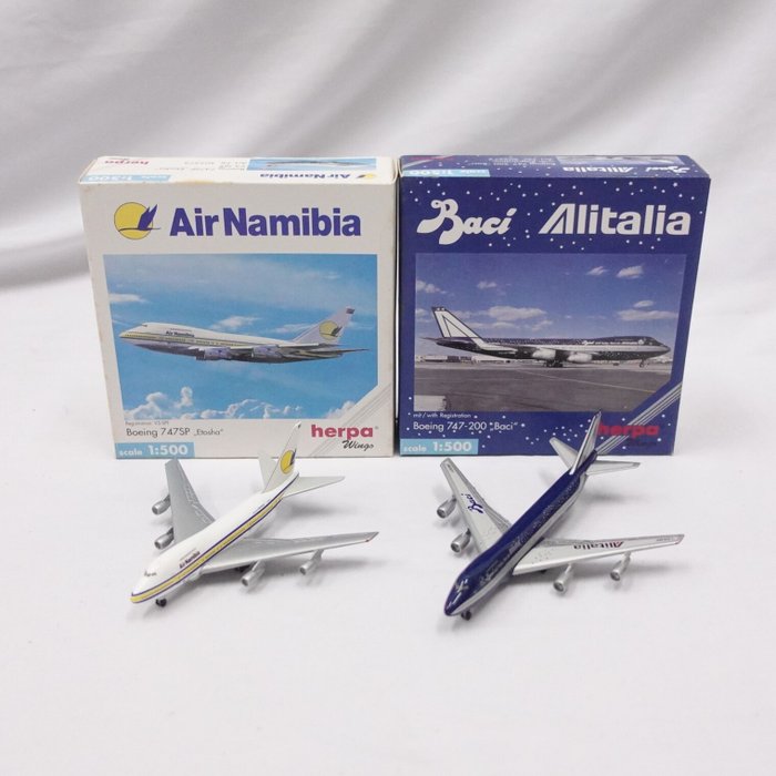 Herpa Wings 1:500 - Modelfly - Air Namibia Boeing 747SP Etosha / Alitalia Boeing 747-200 Baci