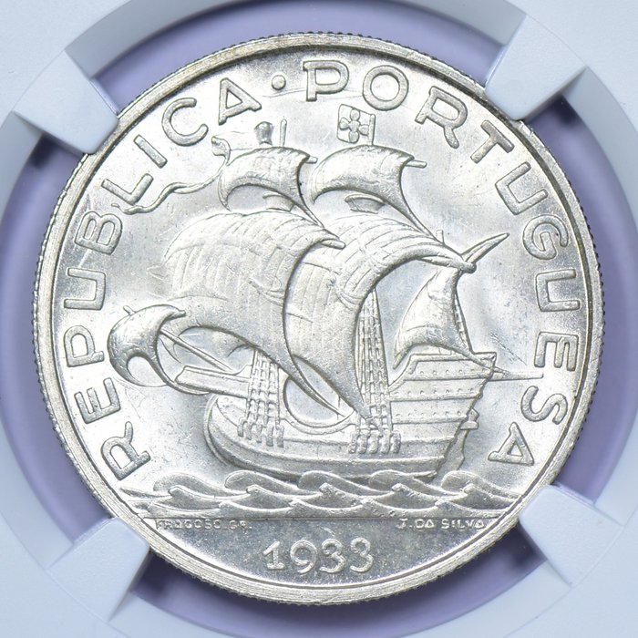 Portugal Republic 10 escudos 1933 - NGC - MS 64 - Rara