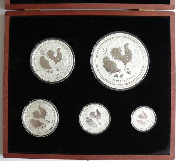 Australien. Silver Lunar Set 2017 Lunar II - Year of the Rooster, 18,5 Oz (.999)