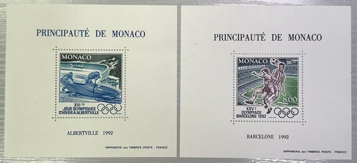 Monaco 1992/1994 - Særlige "Albertville 1992" og "Barcelona 1992" souvenirark prissat til €280! - Yvert et Tellier blocs spéciaux n° 17 et 18