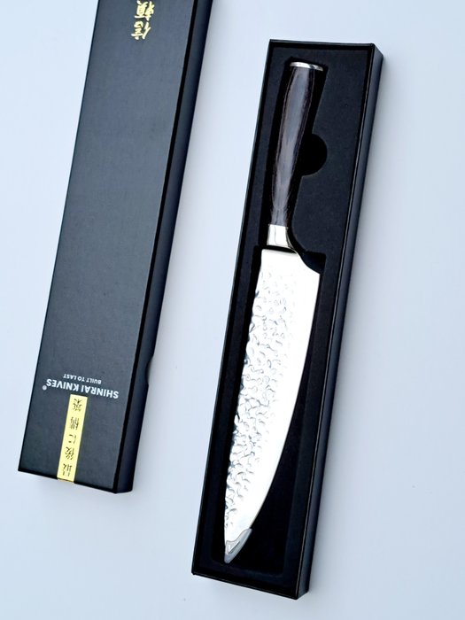 Shinrai Japan - professional Chef knife - Hammered Stainless Steel - Pakka Wood - Chef's - Køkkenkniv - Rustfrit stål - Japan