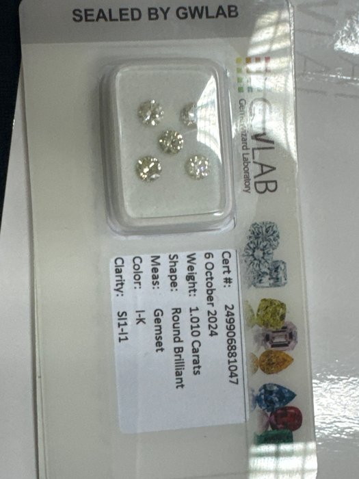 Ingen mindstepris - 5 pcs Diamant  (Natur)  - 1.01 ct - Rund - I, J, K - I1, SI1, SI2 - Gemewizard Gemological Laboratory (GWLab)