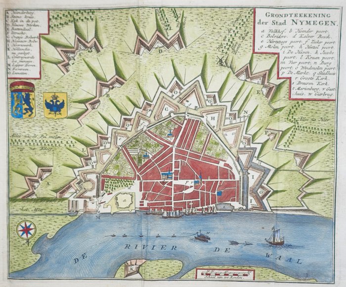 Holland - Nijmegen; I Tirion - Grondteekening der Stad Nymegen - ca. 1741