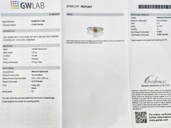 Forlovelsesring - 14 karat Hvidguld -  0.82ct. tw. Brun Diamant (Naturfarvet)