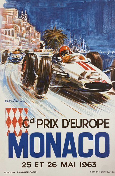 Michel Beligond - MONACO Gran Prix  - 25 ET 26 MAI 1963 (linen backed on canvas) - 1980‹erne