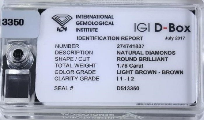 82 pcs Diamant  (Natur)  - 1.76 ct - Rund - I1, I2 - International Gemological Institute (IGI) - Forseglede æske diamanter