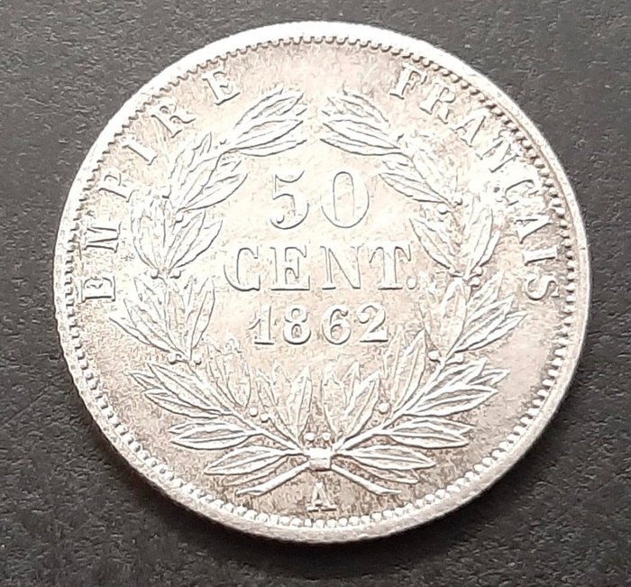 Frankrig. Napoléon III (1852-1870). 50 Centimes 1862-A, Paris "Tête Nue"