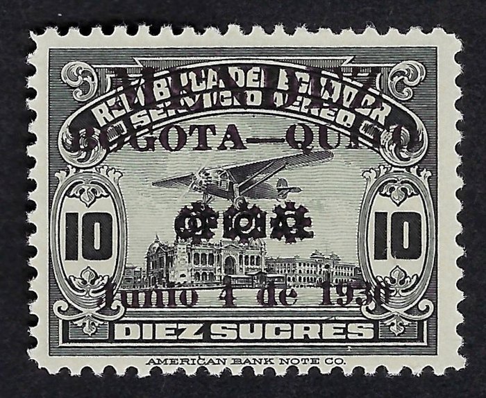 Ecuador 1930 - Airmail Mendez Bogota-Quito overprint i sort - Sanabria N. 50