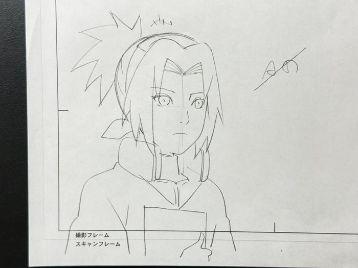 Naruto (2002-2007) - 1 Original animationstegning af Sakura Haruno på Studio Pierrot tegnepapir!