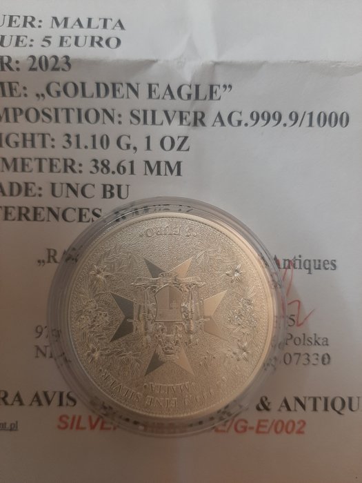 Malta. 5 Euro 2023 Maltese Cross, 1 Oz (.999)  (Ingen mindstepris)